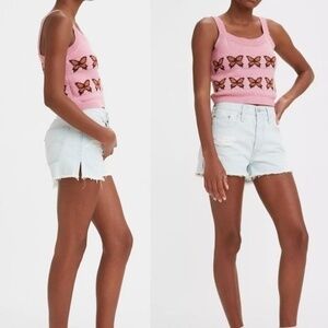 Levi's 501 Original High Rise Shorts Light Wash Distressed 100% Cotton Size 25